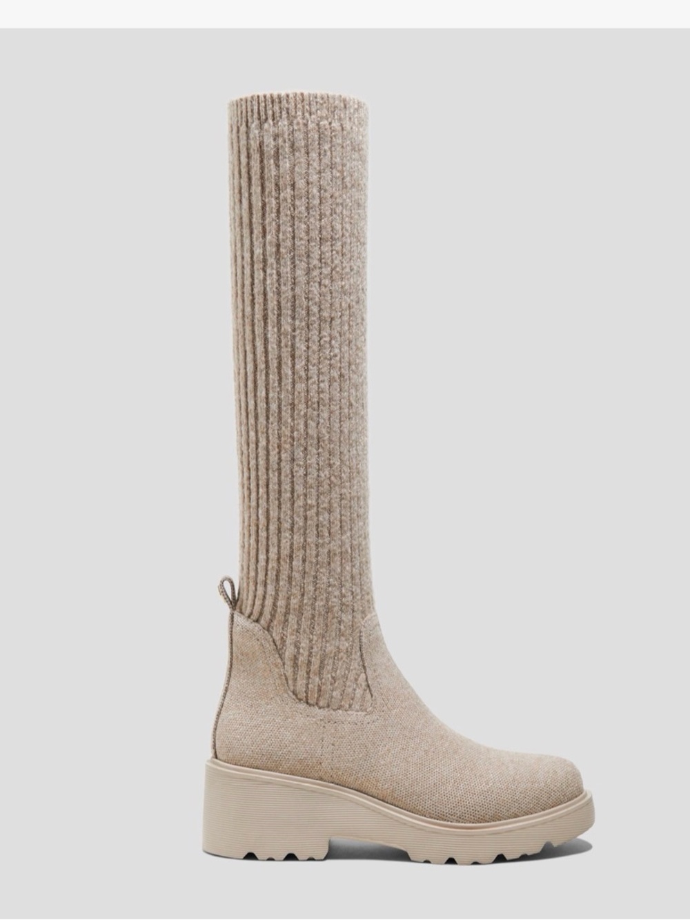 NEe in box Viviana Knit Platform Knee-High Boot in Beige